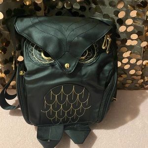 Black and gold color owl small backpack #010